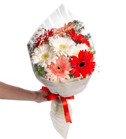 Bukette Rengarenk Gerbera Çiçekleri
